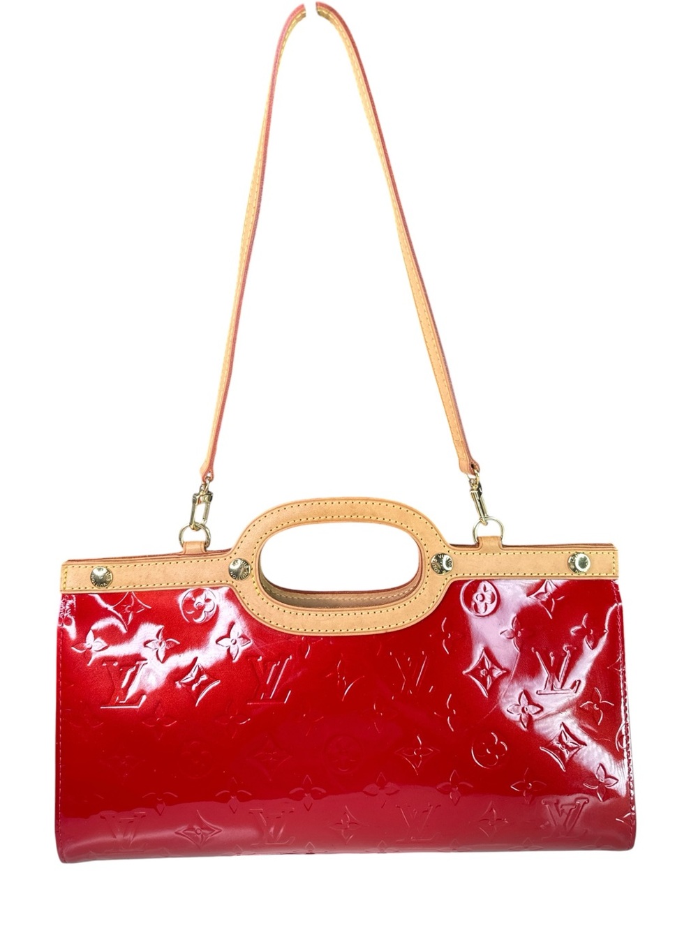 Louis Vuitton Red Patent Vernis Shoulder Bag with Tan Trim
